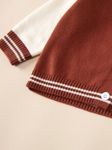 Baby Striped Trim Cardigan & Pleated Knit Skirt - Rust Brown - View 3