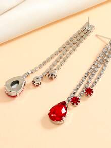 Rhinestone Water Drop Earrings - Silver - View 2