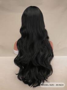 Natural Long Curly Synthetic Wig With Bangs - Black - View 4