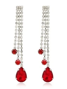 Rhinestone Water Drop Earrings - Silver - View 6