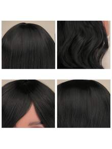 Natural Long Curly Synthetic Wig With Bangs - Black - View 6