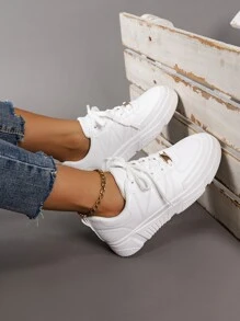 Giày Giản dị Nữ màu trơn Ren lên Thể thao - trắng - Xem 2