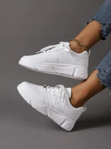 Giày Giản dị Nữ màu trơn Ren lên Thể thao - trắng - Xem 4