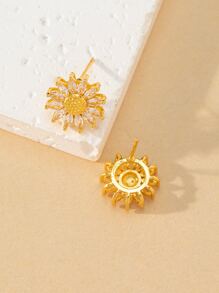 4pcs Luxury Zirconia Sunflower Earrings, Necklace, Ring Jewelry Set For Women, Wedding - Yellow Gold - View 8