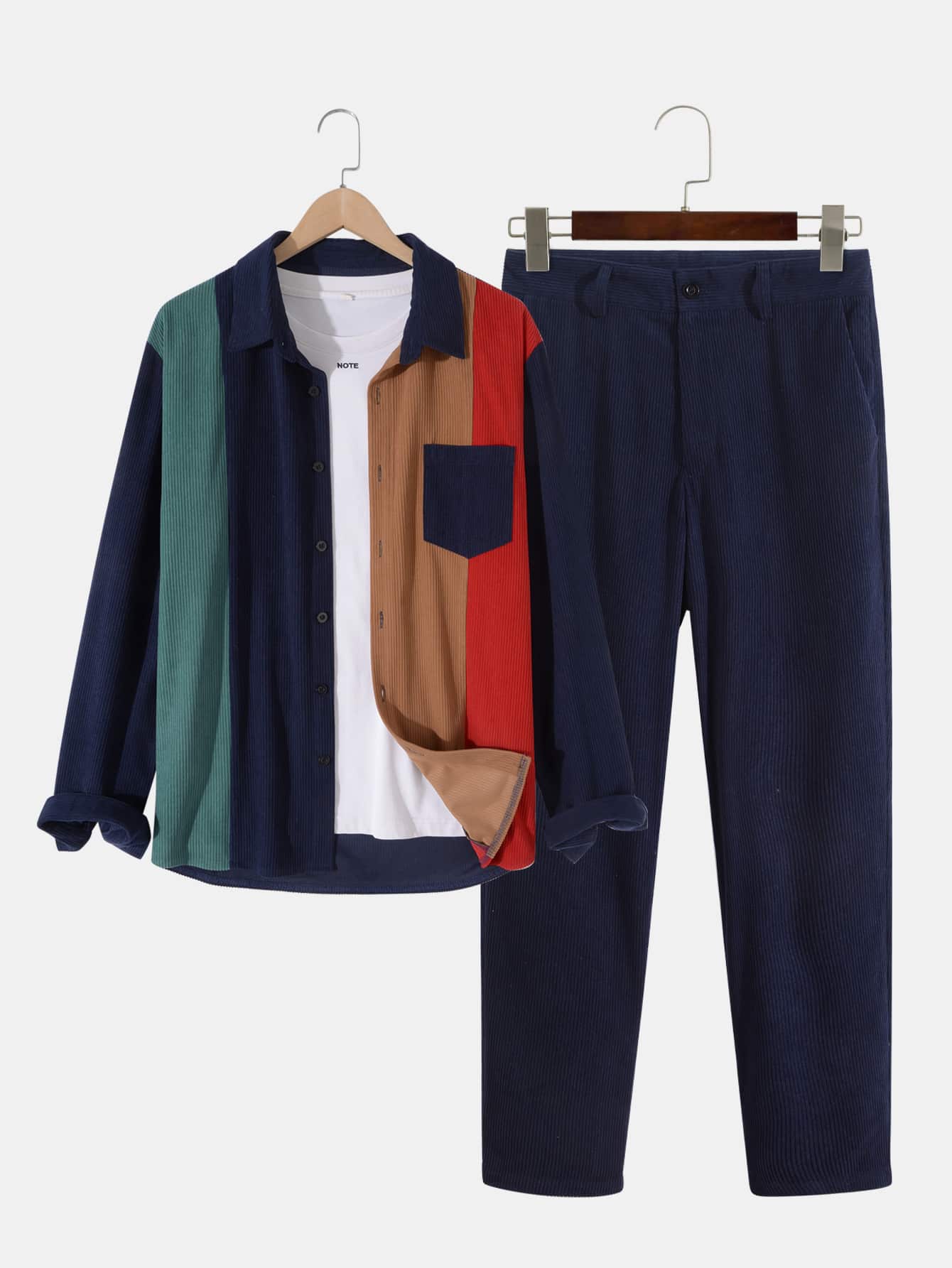 Manfinity Men Colour Block Corduroy Shirt & Trousers Without Tee - Multicolor - View 1