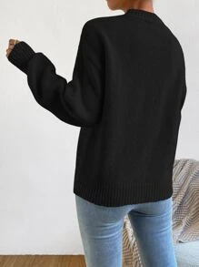 Chiquease Solid Drop Shoulder Jumper - Black - View 2