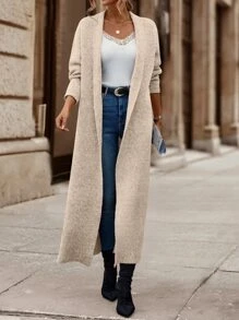 SHEIN LUNE Nữ Cardigans màu trơn Giải trí - Màu be - Xem 1