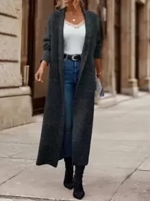 EMERY ROSE Cárdigan de plumero de cuello esmoquin de hombros caídos - Negro - Ver 1