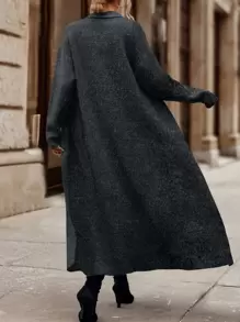 EMERY ROSE Cárdigan de plumero de cuello esmoquin de hombros caídos - Negro - Ver 2