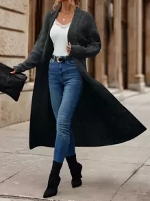 EMERY ROSE Cárdigan de plumero de cuello esmoquin de hombros caídos - Negro - Ver 3