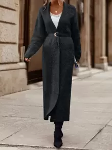 EMERY ROSE Cárdigan de plumero de cuello esmoquin de hombros caídos - Negro - Ver 4