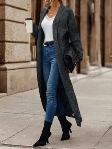 EMERY ROSE Cárdigan de plumero de cuello esmoquin de hombros caídos - Negro - Ver 5