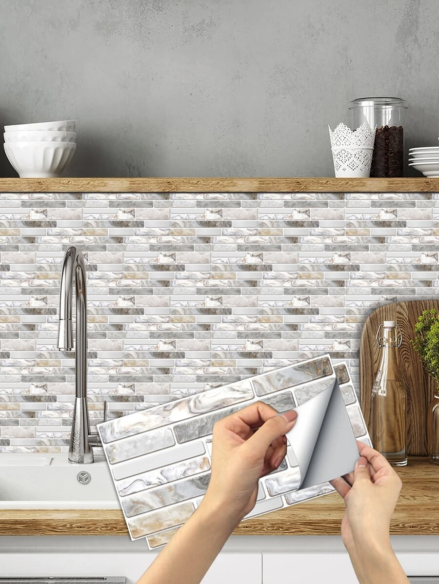 5pcs/set Brick Pattern Waterproof Kitchen Sticker, Modern PVC Waterproof Kitchen Wall Decal For Household - Multicolor - View 1