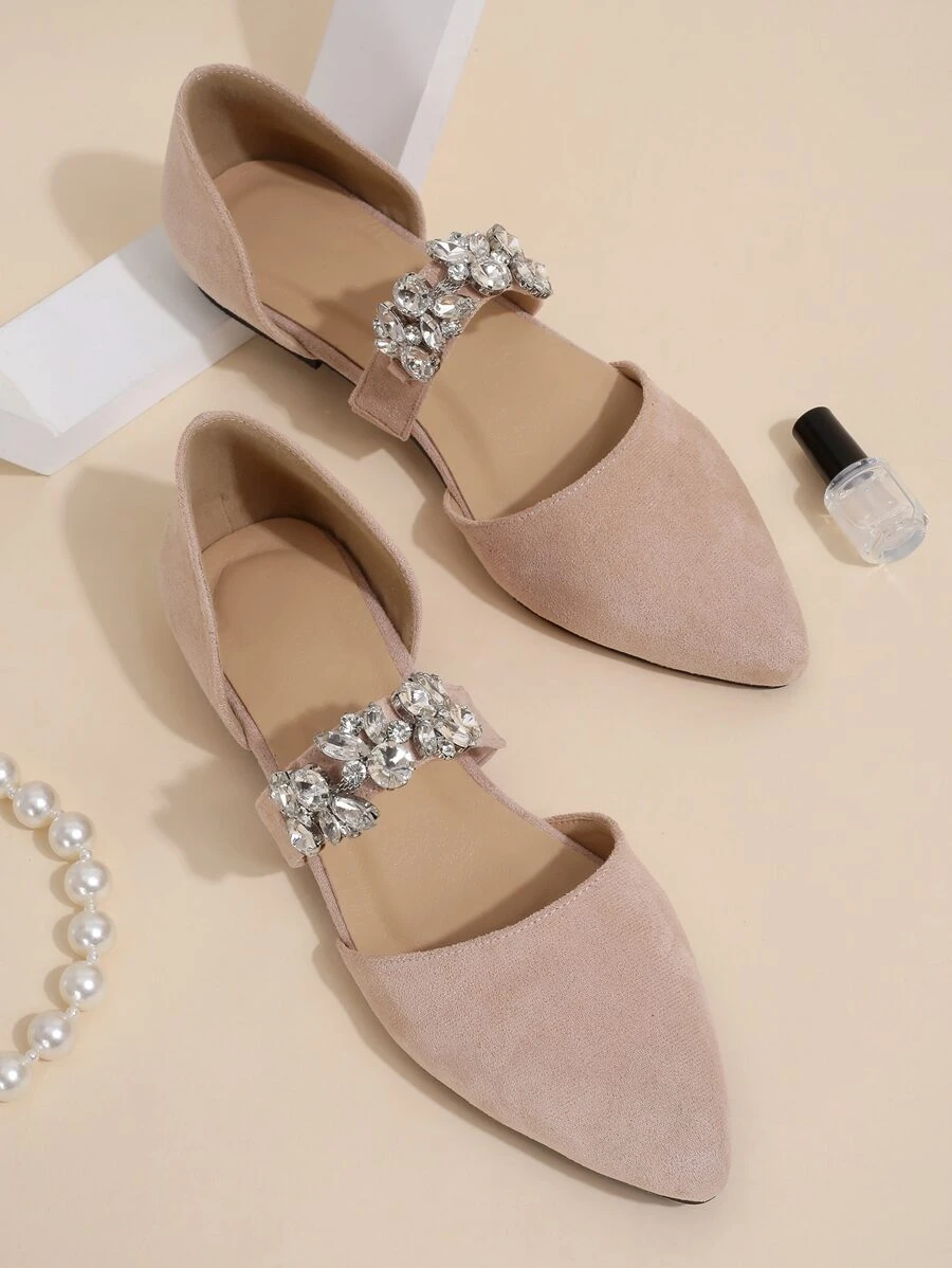 Rhinestone Decor Faux Suede Ballet Flats - Apricot - View 1