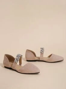 Rhinestone Decor Faux Suede Ballet Flats - Apricot - View 2