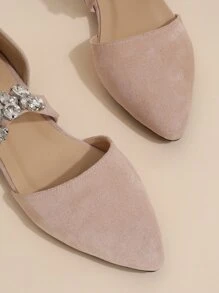 Rhinestone Decor Faux Suede Ballet Flats - Apricot - View 3