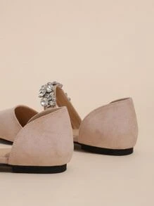 Rhinestone Decor Faux Suede Ballet Flats - Apricot - View 4