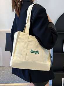 字母圖案購物袋 - 米色 - 查看 1