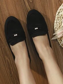 Rhinestone Decor Faux Suede Flat Loafers - Black - View 3