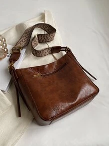 复古轻便商务休闲迷你拉链流浪包，适合少女、女大学生、新手和白领人士，非常适合办公室、大学、工作、商务、通勤、户外、旅行、郊游、复古风格包包 - 咖啡棕 - 查看 2