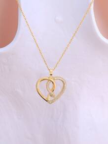 Cubic Zirconia Snake Decor Heart Charm Necklace - Multicolor - View 2
