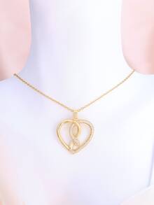 Cubic Zirconia Snake Decor Heart Charm Necklace - Multicolor - View 3