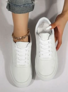 Minimalist Lace Up Front Skate Shoes - White - View 1