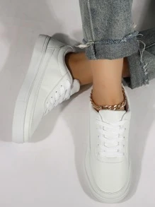 Minimalist Lace Up Front Skate Shoes - White - View 2