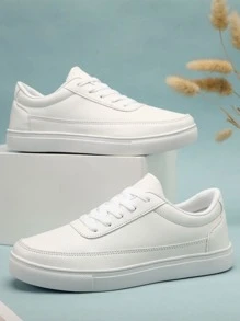 Minimalist Lace Up Front Skate Shoes - White - View 3