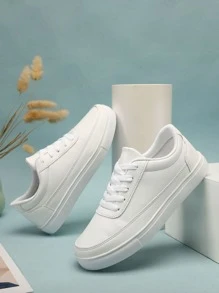 Minimalist Lace Up Front Skate Shoes - White - View 5