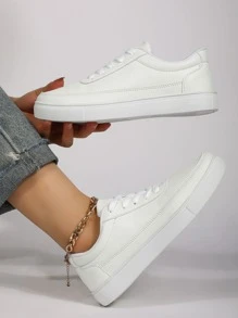 Minimalist Lace Up Front Skate Shoes - White - View 7