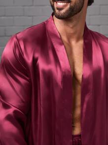 Hombres Bata con cinturón con pantalones - Burdeos - Ver 3