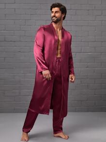 Hombres Bata con cinturón con pantalones - Burdeos - Ver 5