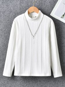 Boys Solid Mock Neck Tee Without Necklace - White - View 1