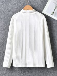 Boys Solid Mock Neck Tee Without Necklace - White - View 2