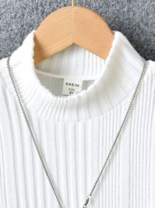 Boys Solid Mock Neck Tee Without Necklace - White - View 3