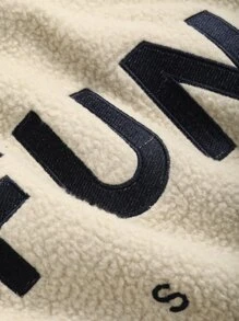 DAZY Letter Graphic Drop Shoulder Teddy Pullover - Beige - View 4