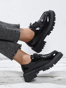 Flatform Lace-up Front Oxford Shoes - Black - View 3