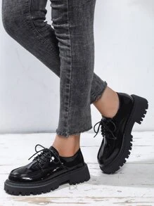 Flatform Lace-up Front Oxford Shoes - Black - View 4