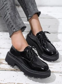 Flatform Lace-up Front Oxford Shoes - Black - View 5