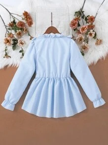 SHEIN Explorewe Tween Girl Striped Floral Print Ruffle Trim Flounce Sleeve Peplum Blouse - Baby Blue - View 2