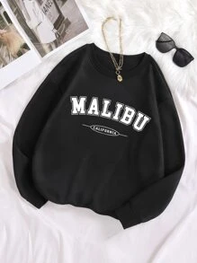 SHEIN EZwear Plus Letter Graphic Thermal Lined Sweatshirt - Black - View 1