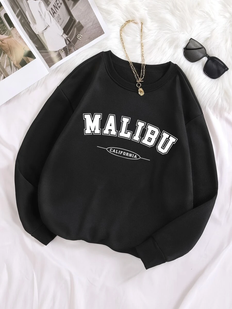 SHEIN EZwear Plus Letter Graphic Thermal Lined Sweatshirt - Black - View 1