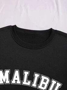 SHEIN EZwear Plus Letter Graphic Thermal Lined Sweatshirt - Black - View 3