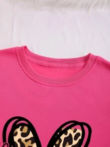 SHEIN LUNE Plus Leopard & Letter Graphic Thermal Lined Sweatshirt - Hot Pink - View 4
