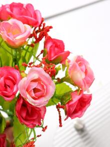 小型人造21朵玫瑰花束,適用於家庭裝飾 - 粉色 - 查看 5