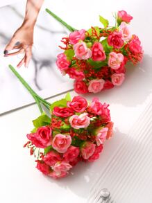 小型人造21朵玫瑰花束,適用於家庭裝飾 - 粉色 - 查看 6