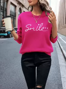 INAWLY Letter Graphic Thermal Lined Sweatshirt,Long Sleeve Tops Pullover Fall Sweatshirt - Hot Pink - View 3