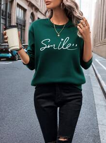 INAWLY Letter Graphic Thermal Lined Sweatshirt,Long Sleeve Tops Graduation,Back To School,Graduation,Teacher For Women,Back To School Pullover Fall Sweatshirt - Dark Green - View 1