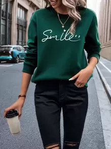 INAWLY Letter Graphic Thermal Lined Sweatshirt,Long Sleeve Tops Graduation,Back To School,Graduation,Teacher For Women,Back To School Pullover Fall Sweatshirt - Dark Green - View 3
